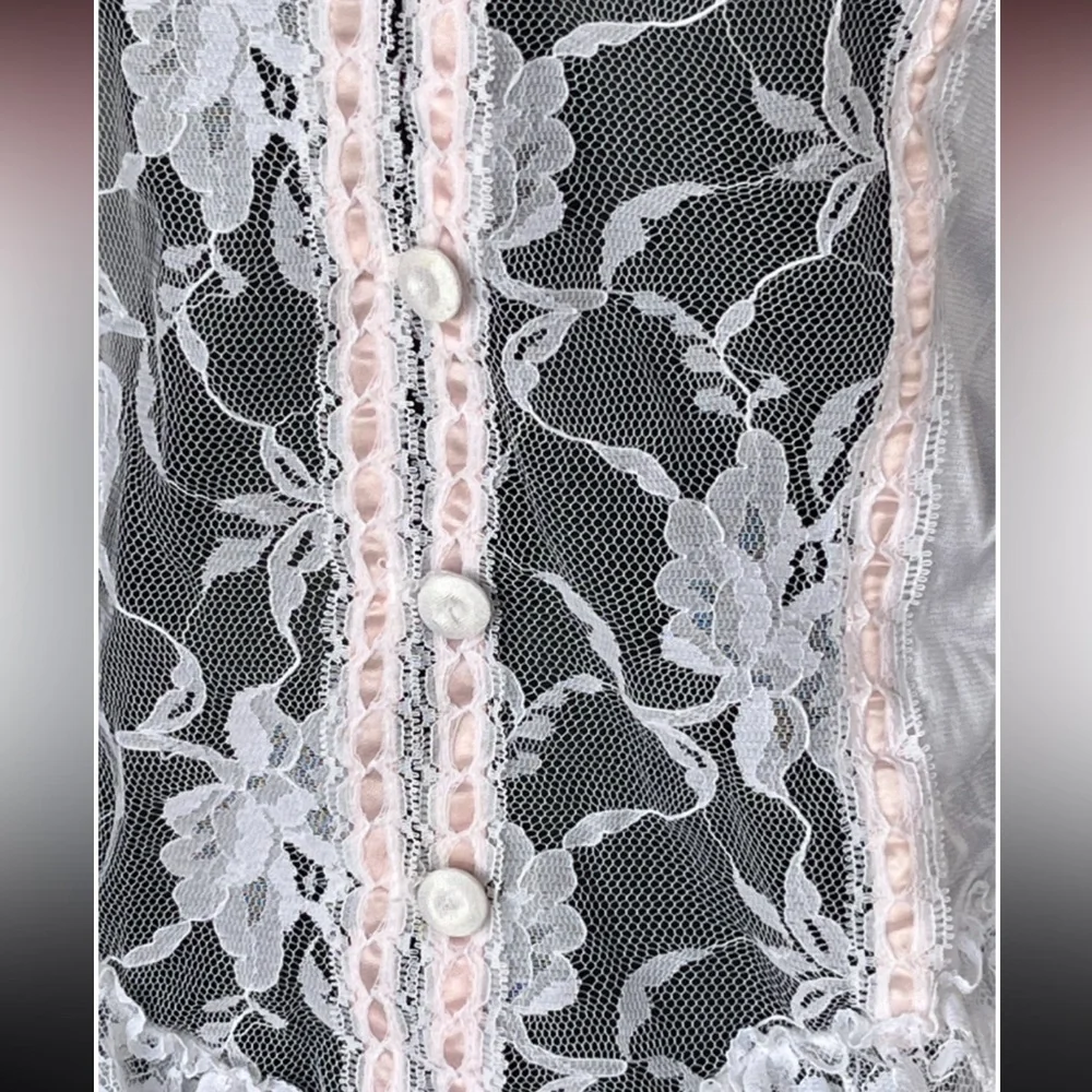 Vintage Delicates White & Pink Corset Lace Teddy L - Picture 2 of 6